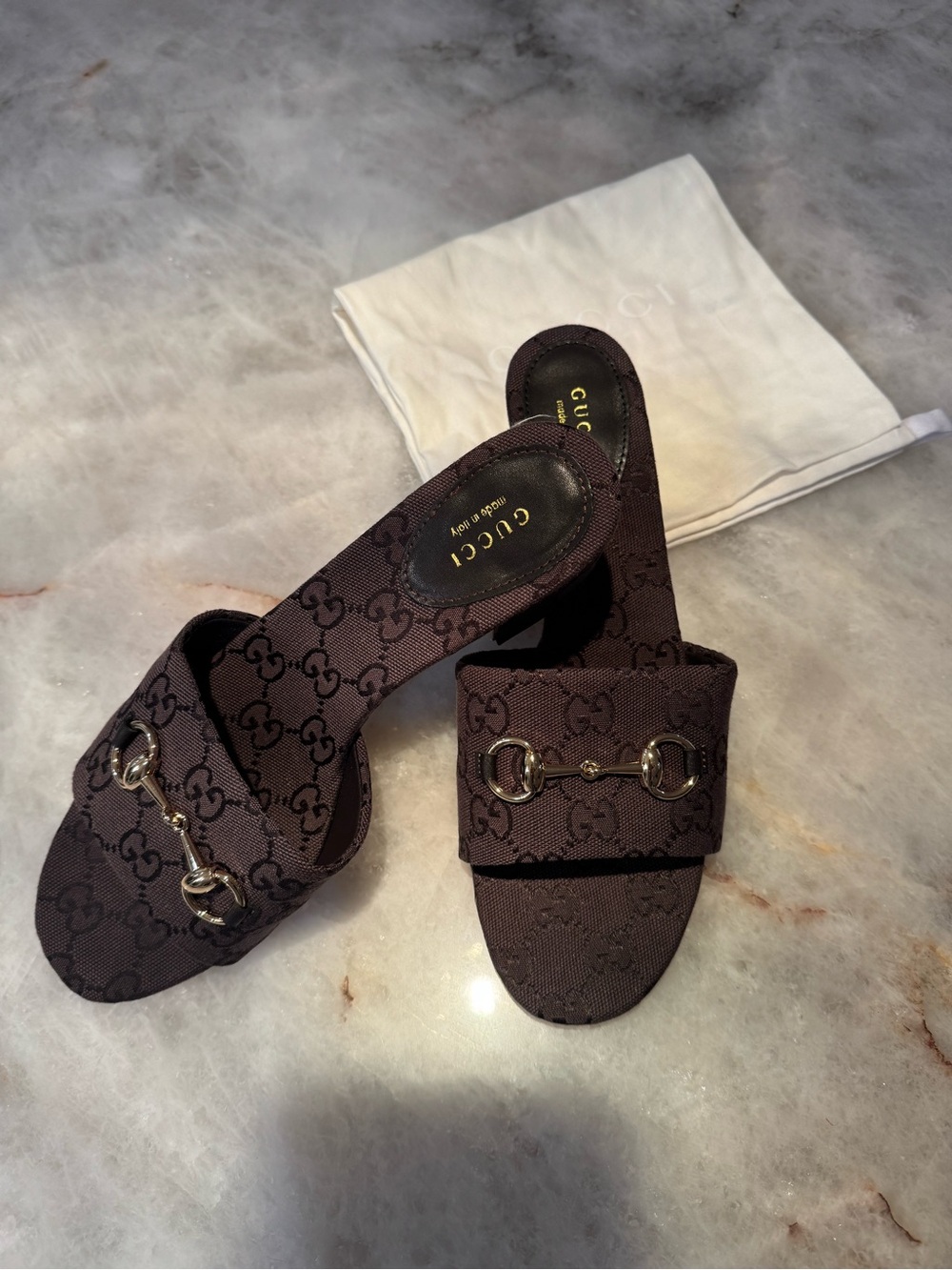 Gucci Brown GG Canvas Horsebit Slide Mules